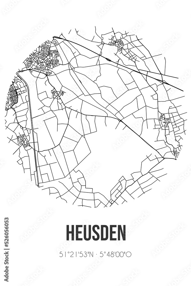 Abstract street map of Heusden located in Noord-Brabant municipality of Asten. City map with lines