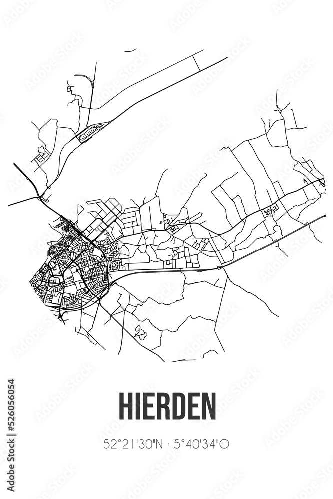 Abstract street map of Hierden located in Gelderland municipality of Harderwijk. City map with lines