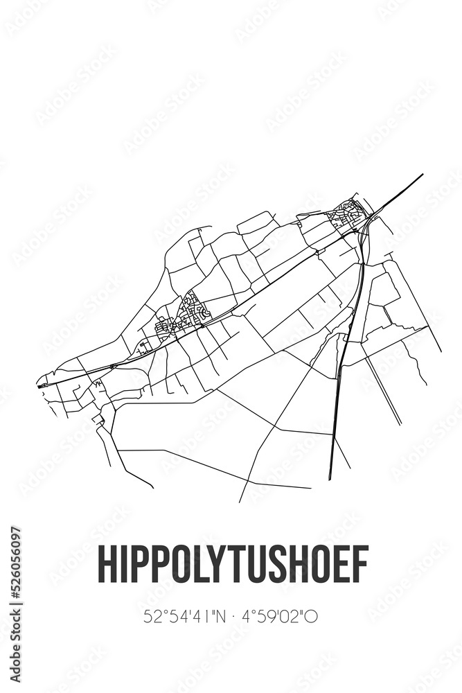 Abstract street map of Hippolytushoef located in Noord-Holland municipality of Hollands Kroon. City map with lines Abstract street map of Hippolytushoef located in Noord-Holland municipality of Hollands Kroon. City map with lines