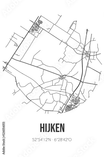 Abstract street map of Hijken located in Drenthe municipality of Midden-Drenthe. City map with lines photo