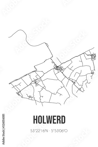 Abstract street map of Holwerd located in Fryslan municipality of Noardeast-Fryslan. City map with lines photo
