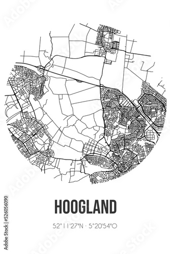Abstract street map of Hoogland located in Utrecht municipality of Amersfoort. City map with lines