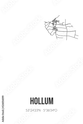 Abstract street map of Hollum located in Fryslan municipality of Ameland. City map with lines photo