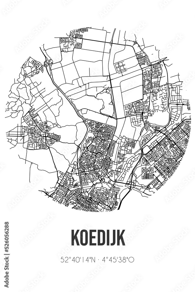 Abstract street map of Koedijk located in Noord-Holland municipality of Alkmaar. City map with lines