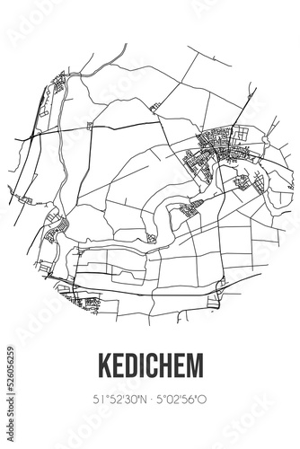 Abstract street map of Kedichem located in Utrecht municipality of Vijfheerenlanden. City map with lines