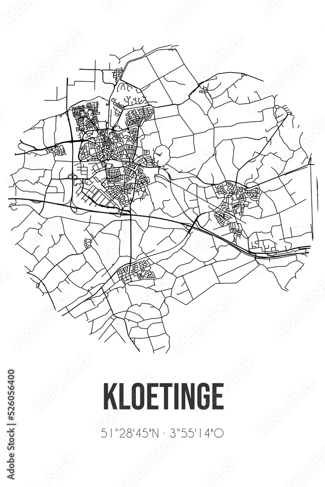 Abstract street map of Kloetinge located in Zeeland municipality of Kapelle. City map with lines Abstract street map of Kloetinge located in Zeeland municipality of Kapelle. City map with lines