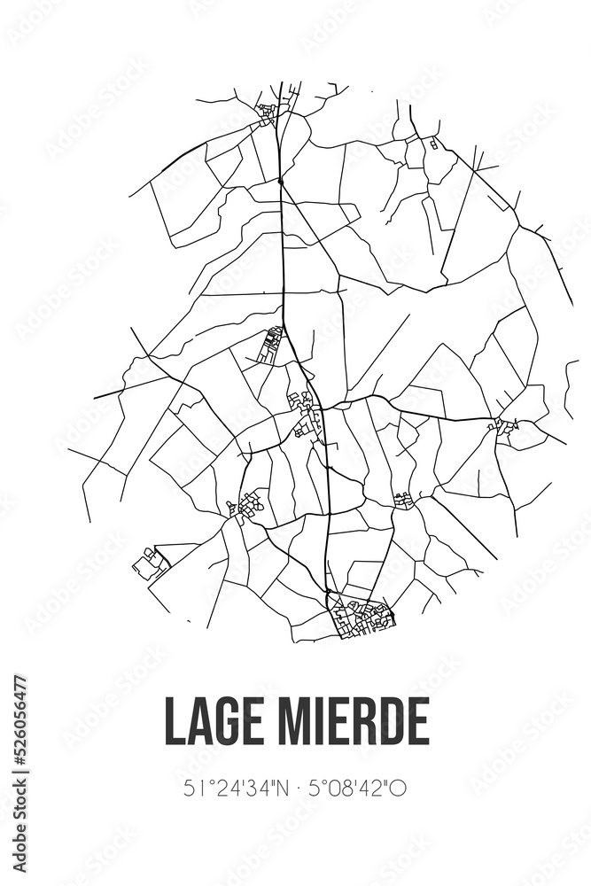 Abstract street map of Lage Mierde located in Noord-Brabant municipality of Reusel-DeMierden. City map with lines Abstract street map of Lage Mierde located in Noord-Brabant municipality of Reusel-DeMierden. City map with lines