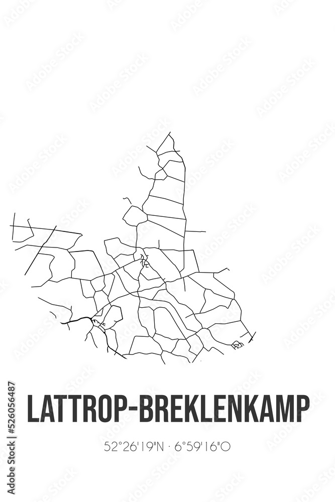 Abstract street map of Lattrop-Breklenkamp located in Overijssel municipality of Dinkelland. City map with lines