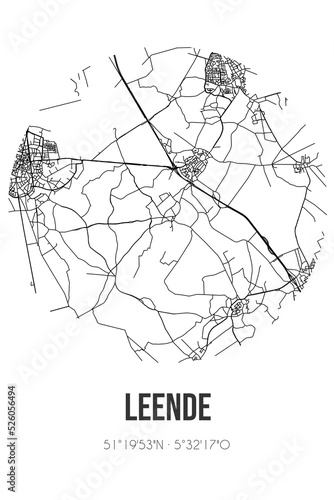 Abstract street map of Leende located in Noord-Brabant municipality of Heeze-Leende. City map with lines