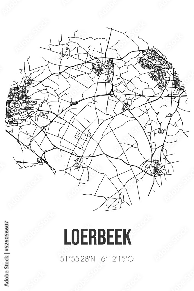 Abstract street map of Loerbeek located in Gelderland municipality of Montferland. City map with lines