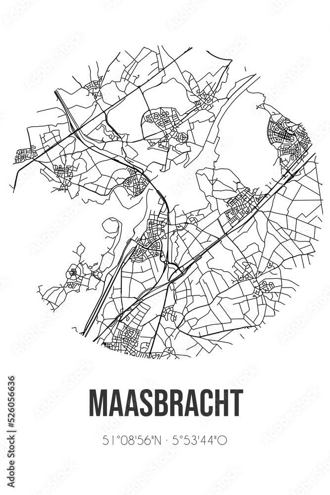 Abstract street map of Maasbracht located in Limburg municipality of Maasgouw. City map with lines