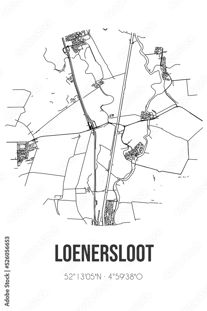 Abstract street map of Loenersloot located in Utrecht municipality of StichtseVecht. City map with lines Abstract street map of Loenersloot located in Utrecht municipality of StichtseVecht. City map with lines