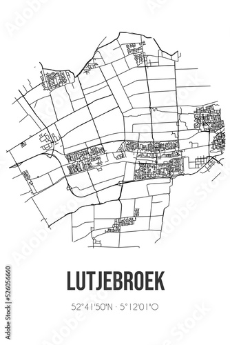 Abstract street map of Lutjebroek located in Noord-Holland municipality of StedeBroec. City map with lines