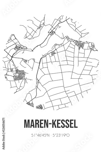 Abstract street map of Maren-Kessel located in Noord-Brabant municipality of Oss. City map with lines