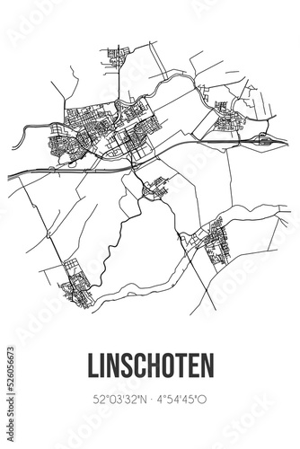 Abstract street map of Linschoten located in Utrecht municipality of Montfoort. City map with lines