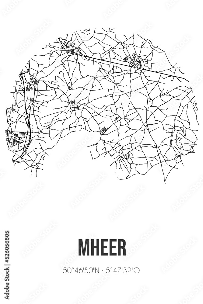 Abstract street map of Mheer located in Limburg municipality of Eijsden-Margraten. City map with lines