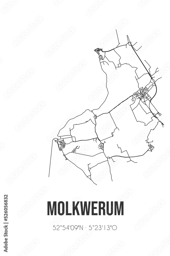Abstract street map of Molkwerum located in Fryslan municipality of Sudwest-Fryslan. City map with lines
