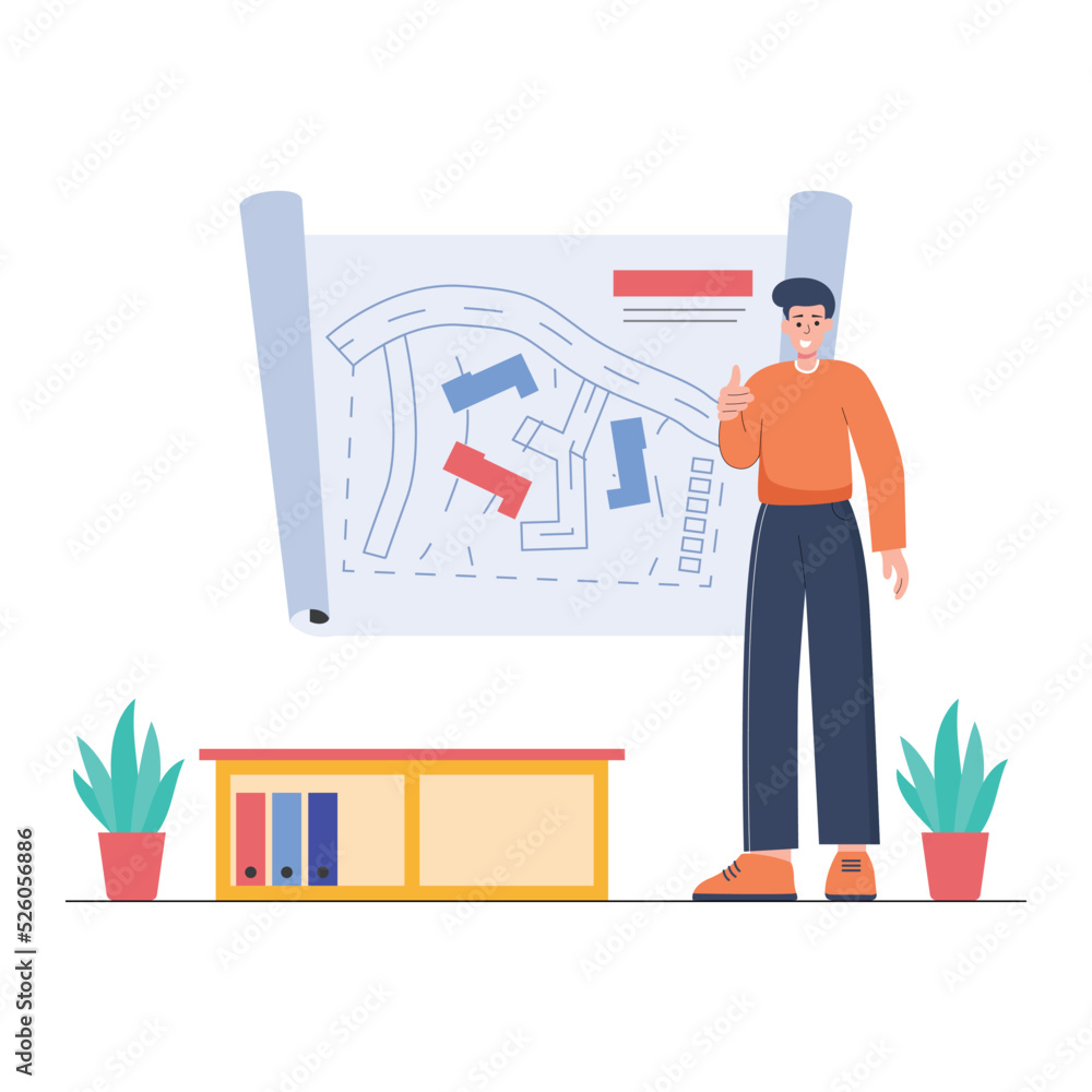 Man waiting for map approval at office illustration