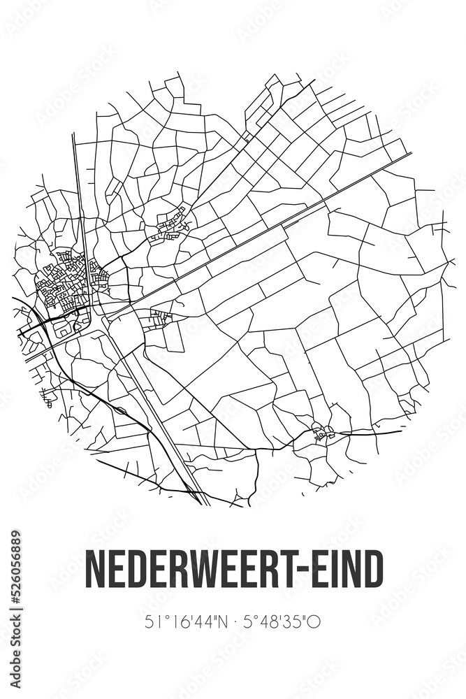 Abstract street map of Nederweert-Eind located in Limburg municipality of Nederweert. City map with lines