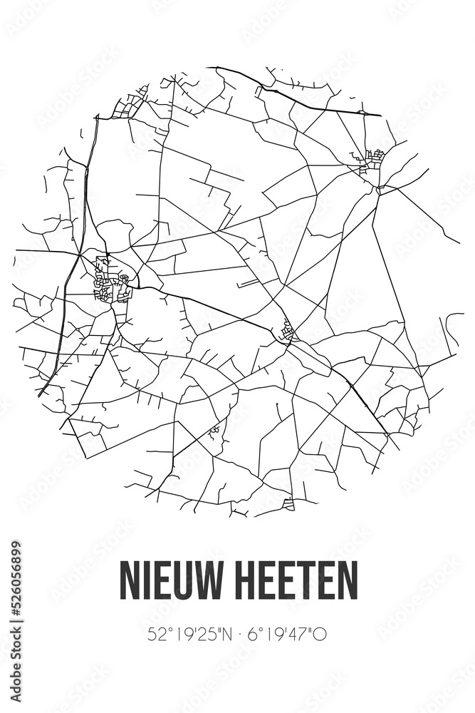 Abstract street map of Nieuw Heeten located in Overijssel municipality of Raalte. City map with lines