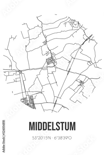 Abstract street map of Middelstum located in Groningen municipality of Loppersum. City map with lines