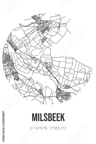 Abstract street map of Milsbeek located in Limburg municipality of Gennep. City map with lines