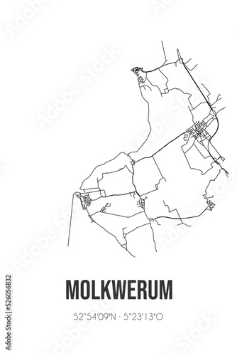 Abstract street map of Molkwerum located in Fryslan municipality of Sudwest-Fryslan. City map with lines