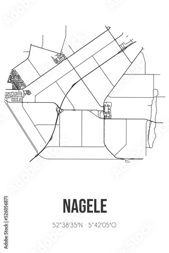 Abstract street map of Nagele located in Flevoland municipality of Noordoostpolder. City map with lines photo