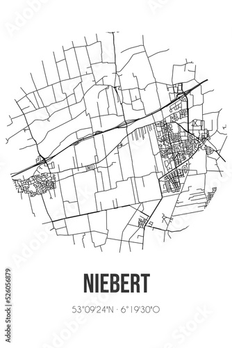 Abstract street map of Niebert located in Groningen municipality of Westerkwartier. City map with lines