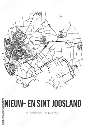 Abstract street map of Nieuw- en Sint Joosland located in Zeeland municipality of Middelburg. City map with lines