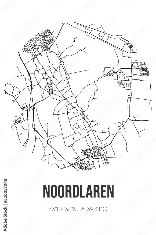 Abstract street map of Noordlaren located in Groningen municipality of Groningen. City map with lines