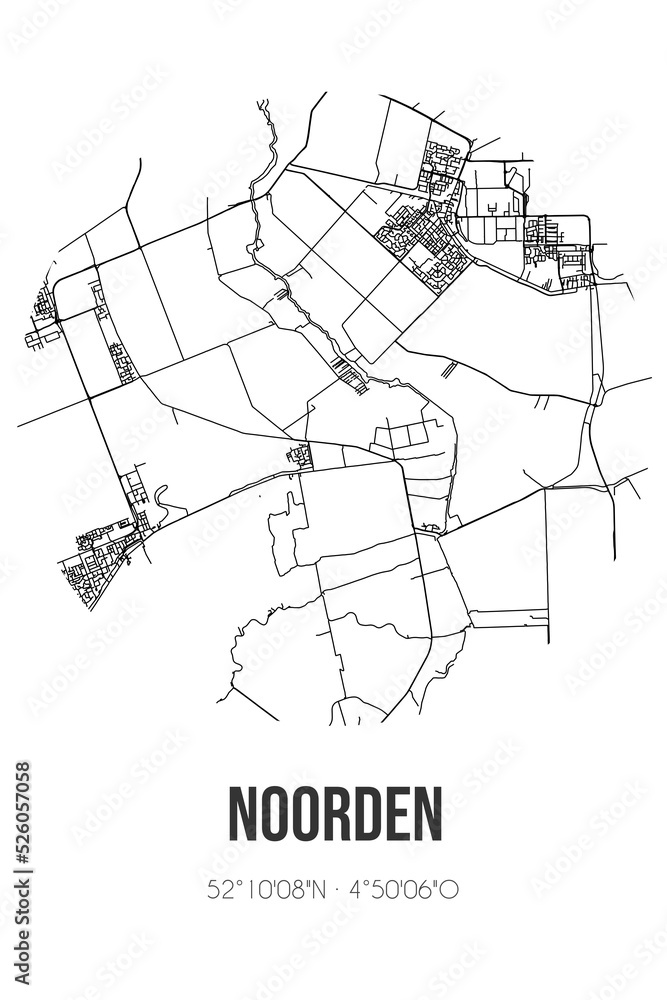 Abstract street map of Noorden located in Zuid-Holland municipality of Nieuwkoop. City map with lines