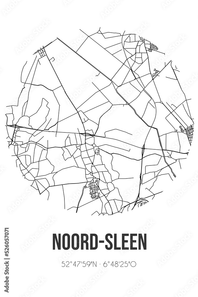 Abstract street map of Noord-Sleen located in Drenthe municipality of Coevorden. City map with lines