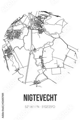 Abstract street map of Nigtevecht located in Utrecht municipality of StichtseVecht. City map with lines