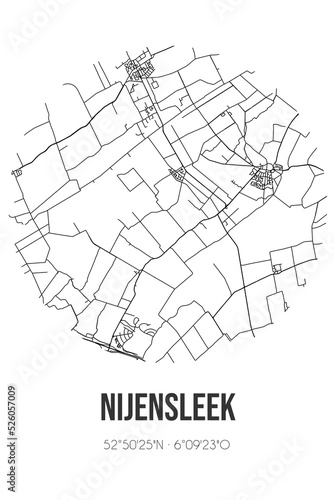 Abstract street map of Nijensleek located in Drenthe municipality of Westerveld. City map with lines