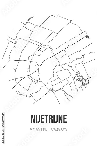 Abstract street map of Nijetrijne located in Fryslan municipality of Weststellingwerf. City map with lines photo