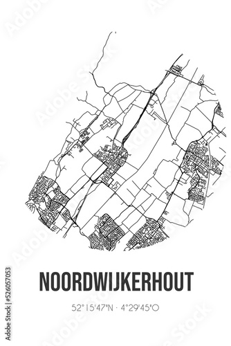 Abstract street map of Noordwijkerhout located in Zuid-Holland municipality of Noordwijk. City map with lines
