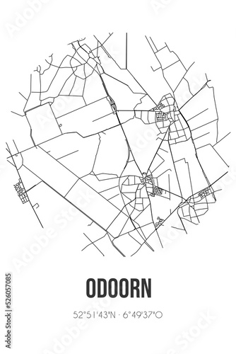 Abstract street map of Odoorn located in Drenthe municipality of Borger-Odoorn. City map with lines