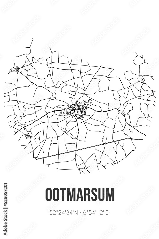 Abstract street map of Ootmarsum located in Overijssel municipality of Dinkelland. City map with lines