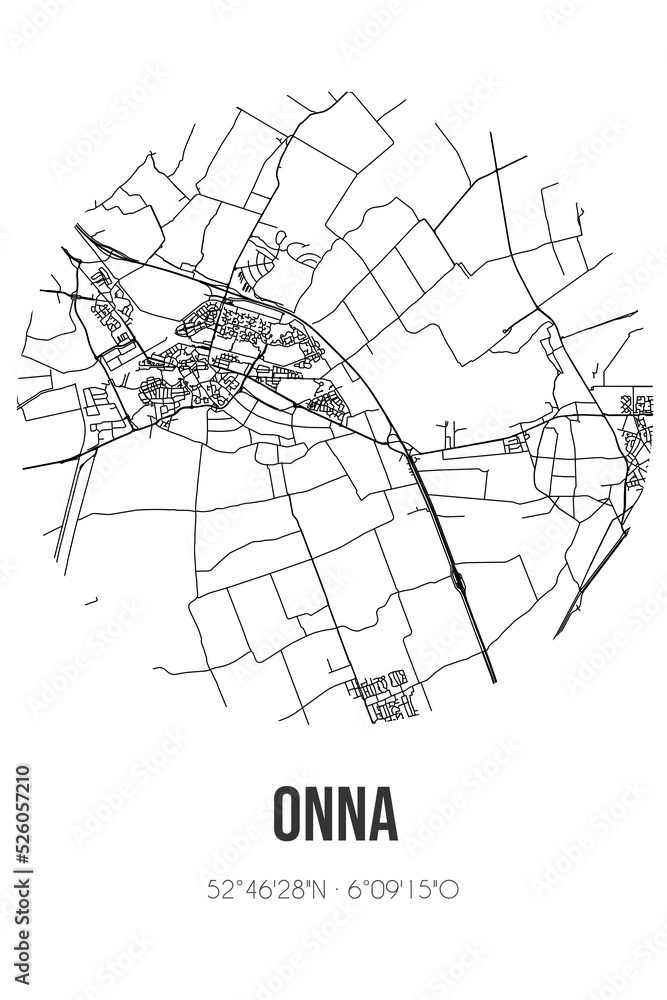 Abstract street map of Onna located in Overijssel municipality of Steenwijkerland. City map with lines