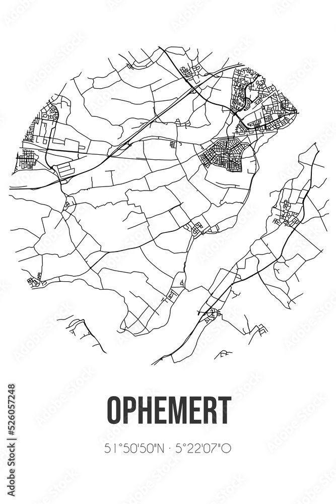 Abstract street map of Ophemert located in Gelderland municipality of West Betuwe. City map with lines Abstract street map of Ophemert located in Gelderland municipality of West Betuwe. City map with lines