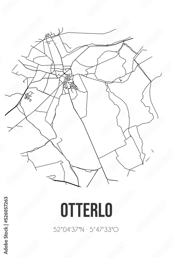 Abstract street map of Otterlo located in Gelderland municipality of Ede. City map with lines Abstract street map of Otterlo located in Gelderland municipality of Ede. City map with lines