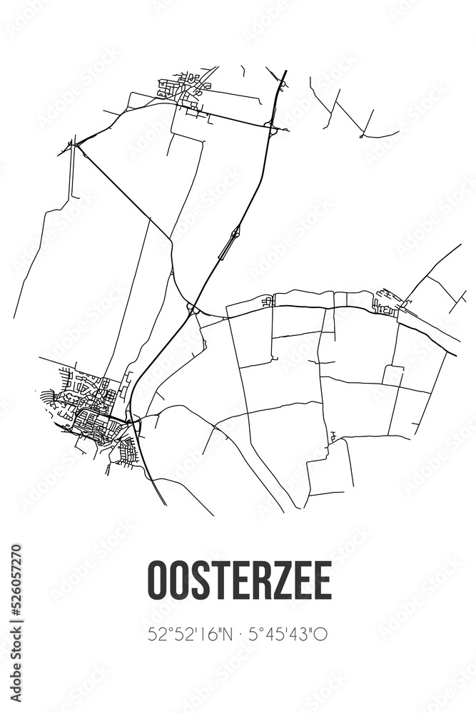 Abstract street map of Oosterzee located in Fryslan municipality of De Fryske Marren. City map with lines Abstract street map of Oosterzee located in Fryslan municipality of De Fryske Marren. City map with lines