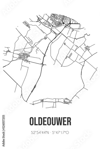 Abstract street map of Oldeouwer located in Fryslan municipality of De Fryske Marren. City map with lines