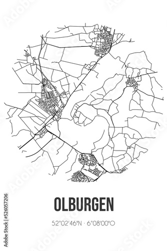 Abstract street map of Olburgen located in Gelderland municipality of Bronckhorst. City map with lines