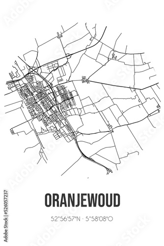 Abstract street map of Oranjewoud located in Fryslan municipality of Heerenveen. City map with lines