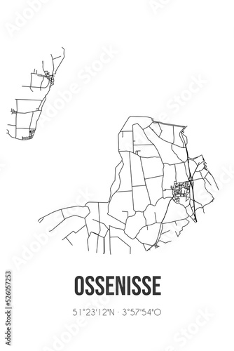Abstract street map of Ossenisse located in Zeeland municipality of Hulst. City map with lines