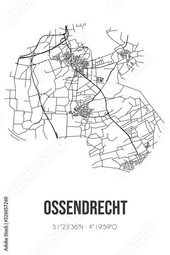 Abstract street map of Ossendrecht located in Noord-Brabant municipality of Woensdrecht. City map with lines