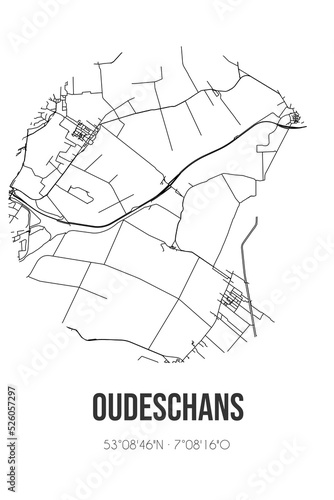 Abstract street map of Oudeschans located in Groningen municipality of Westerwolde. City map with lines