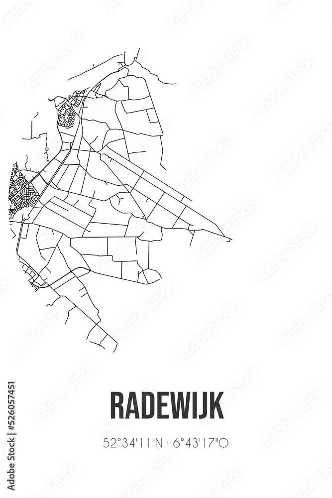 Abstract street map of Radewijk located in Overijssel municipality of Hardenberg. City map with lines
